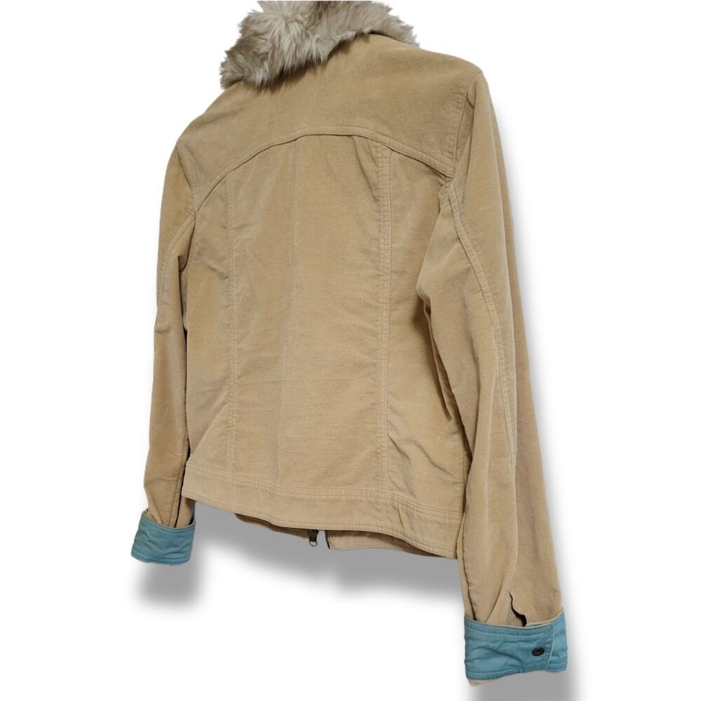 🌿 Aeropostale Women's Large Faux Fur Tan Corduroy Fall Jacket - Picture 9 of 11